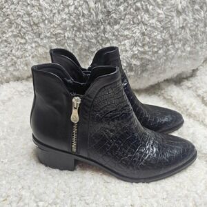 Kanna Spain Black Croc Embossed Leather Ankle Boots sz 39